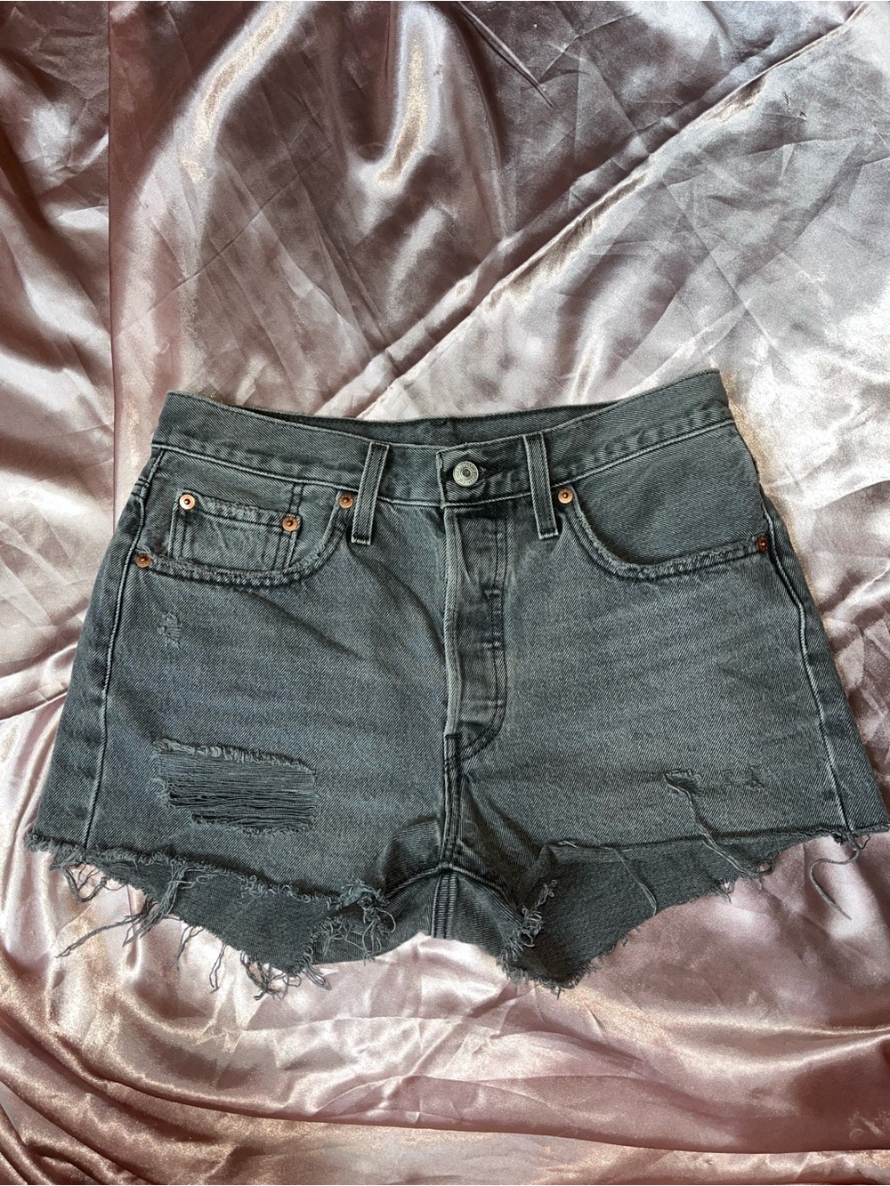 Levi's Black Distressed High-Rise Denim Shorts